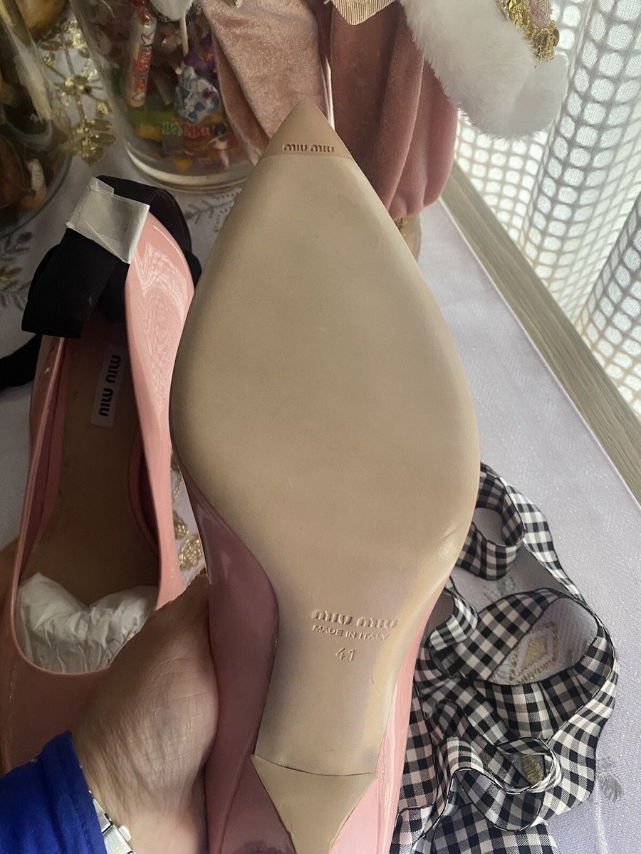 MIU MIU Pink Heels Ankle Wrap Ribbon Slide Pumps Size 41 Patent