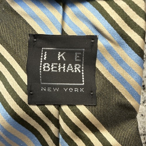Ike behar Necktie Multicolor Stripe Design. Blue, Grey, Ivory - Picture 4 of 4
