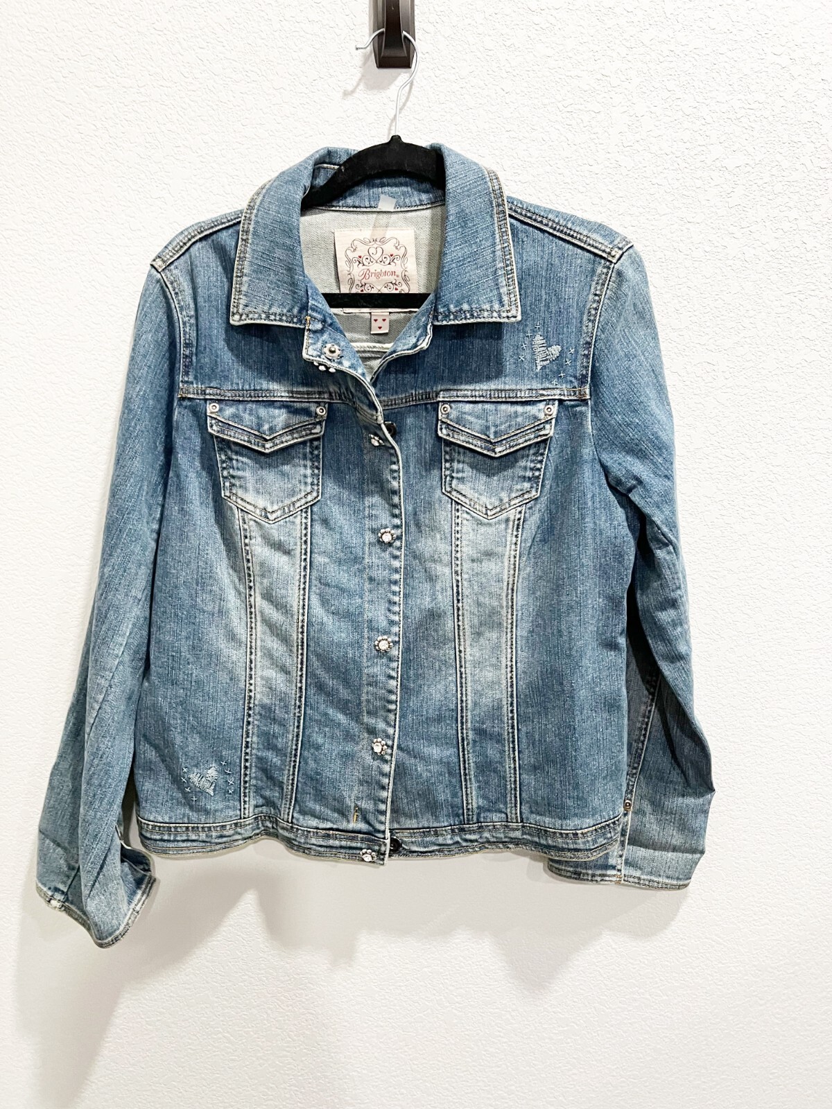 Brighton Flower Shape Buttons Denim Jacket Long Sleeve Women Medium