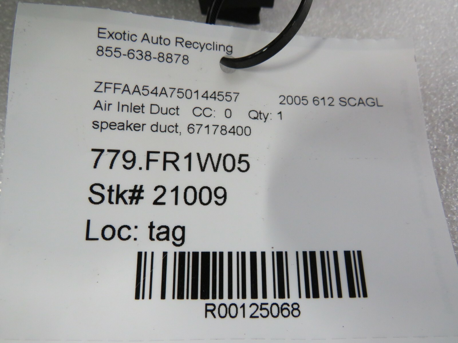 Ferrari 612 Scaglietti, Speaker Duct, Used, P/N 67178400