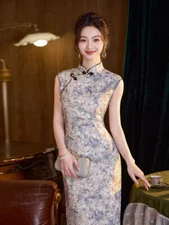 Sleeveless Floral Qipao Dress | Ethereal Bloom