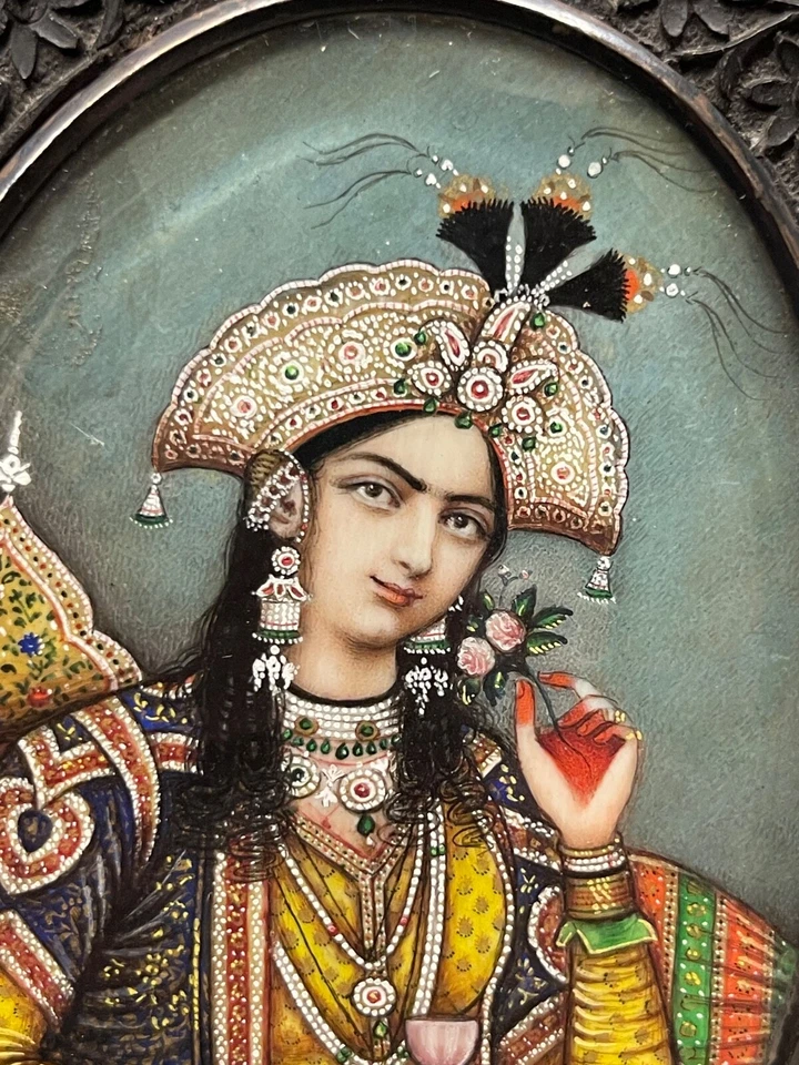 Una escuela india, par de retratos del siglo XIX de Shah Jahan y Mumtaz Mahal Foto 3 de 4