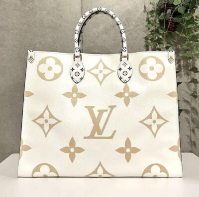 Louis Vuitton Onthego GM Tote Bag M44571 Khaki Cream Shoulder