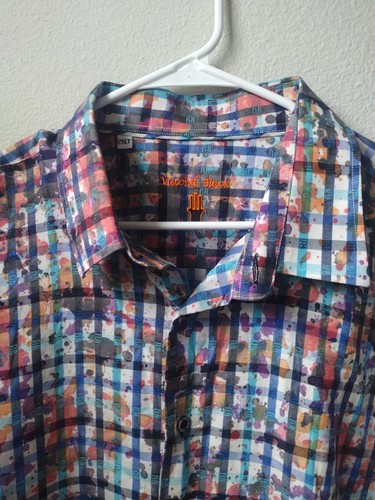 Visconti schwarzes Hemd Herren 2XLT Tall All Over kariert Splatter bunt psychedelisch - Bild 4 von 8