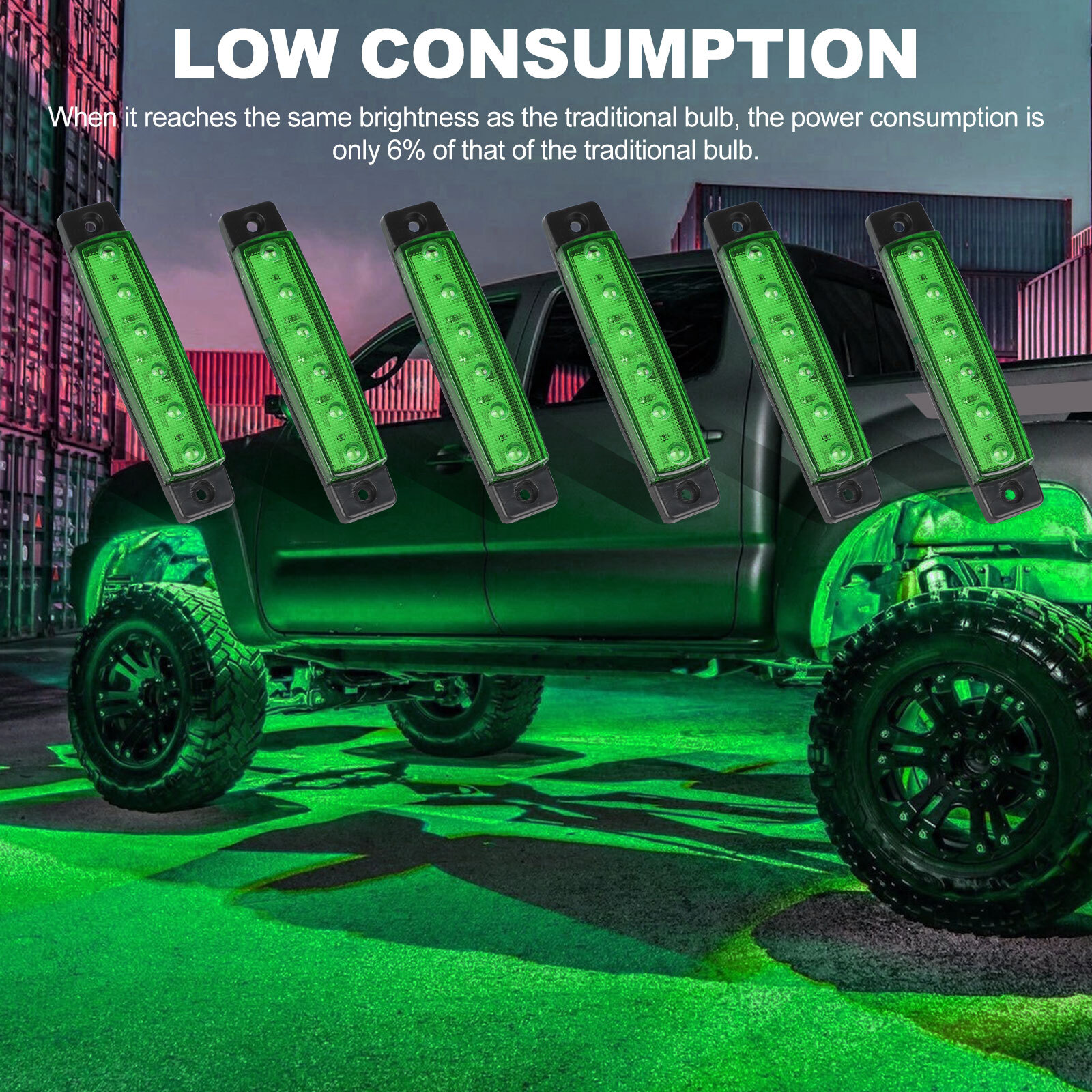 6 Green LED Pods Rock Lights Underbody Wheel For Jeep Offroad Truck UTV