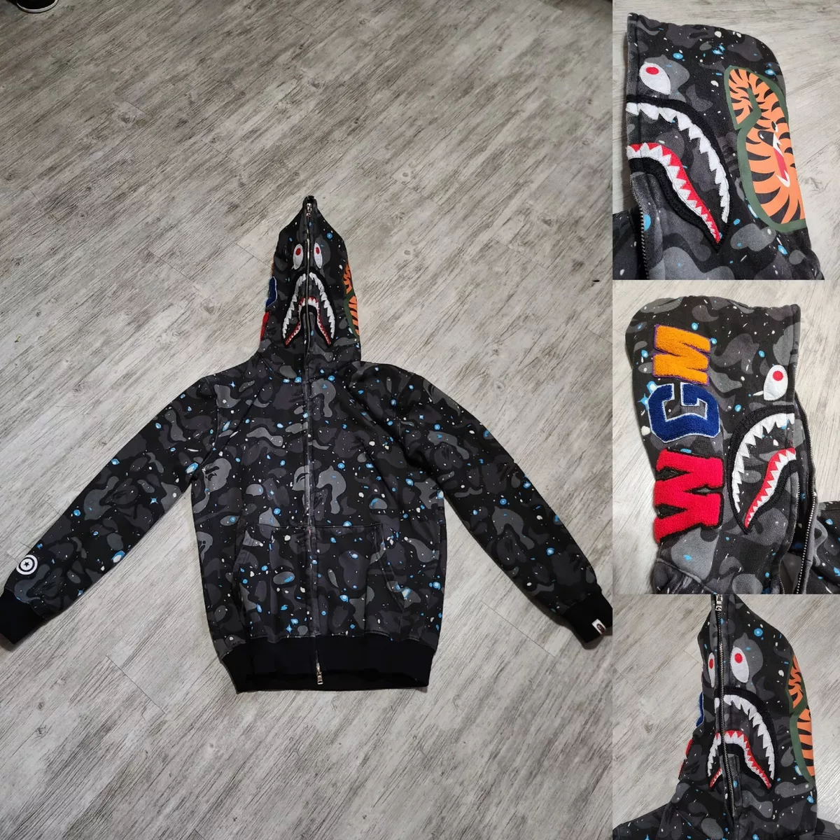 RARE A Bathing Ape BAPE Shark WGM Space Camo Full Zip Hoodie Sweatshirt Size M