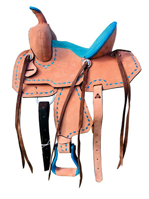 Pony Kids Barrel Horse Roughout Leather Saddle Suede Seat 8'' 10'' 12 13 Turquoise