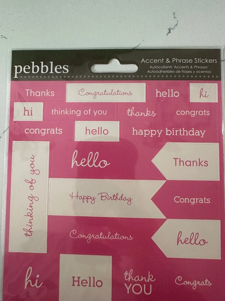 Pegatinas de acento y frase de guijarros gracias Hola felicitaciones álbum de recortes artesanía Foto 2 de 4