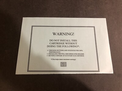 Neo Geo MVS Warning Setup Procedure Instructions Insert