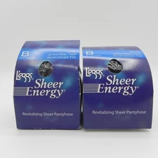 2 Leggs Sheer Energy Pantyhose Sz B Off Jet Black Control Top Sheer Tights VTG