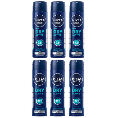 NIVEA Deodorant Men Dry Active Deo Spray, 6 x 150ml