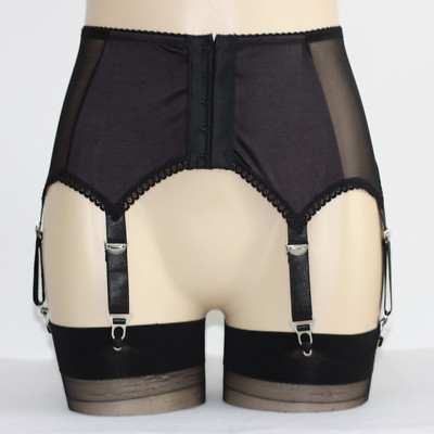 Women Front Closure Garter Belt Sheer Mesh Girdle with 6 Straps Plus Size