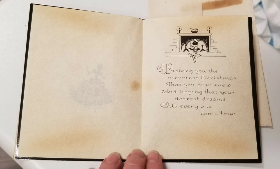 Cartão de Natal antigo vintage para casa de pai pai não usado Art Deco novo em folha - Imagem 2 de 4