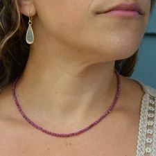Natural Genuine Ruby Delicate Choker Faceted Beads Healing Reiki Women Necklace