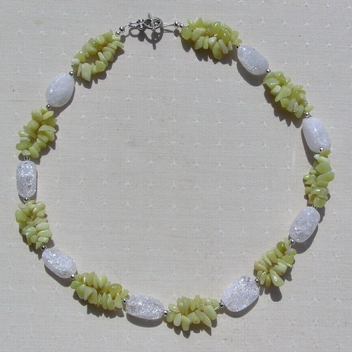 SALE Lemon Jade & Crackled Clear Quartz Gemstone Beaded Necklace "Lemon Spirit " - Picture 4 of 7