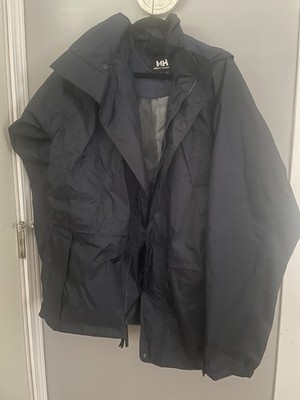 Helly Hansen Jacket Mens Large Rain Coat Hellytech Tech Ski Shell Parka Navy EUC