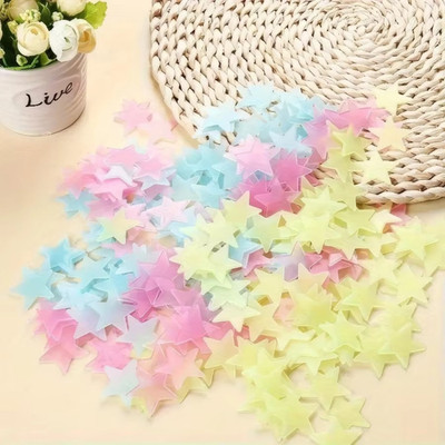 100pcs Glow In The Dark Stars Luminous Wall & Ceiling Star Stickers Home Decor