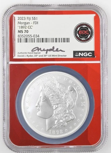 2023 FIJI MORGAN FIRST DAY OF ISSUE 1892-CC NGC MS70 - David Ryder