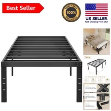 Sturdy Black Twin Bed Frame - Easy Assembly, Supports 2000 lbs, Noise Reduction