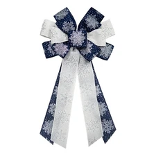 Large Christmas Bow for Wreath, Blue White Cotton Bows for Front Door Wall Fe...