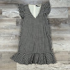 Madewell Gingham Ruffle Hem Dress Black White Check Size 0 Cottagecore