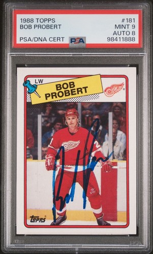 1988 Topps hockey ROOKIE card Bob Probert SIGNED AUTO PSA 9 MINT AUTO 8 tough!