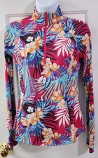 Women's Sz XS Tommy Bahama Golf  Tennis 1/4 Zip w Pockets, Thumb Holes Tropical