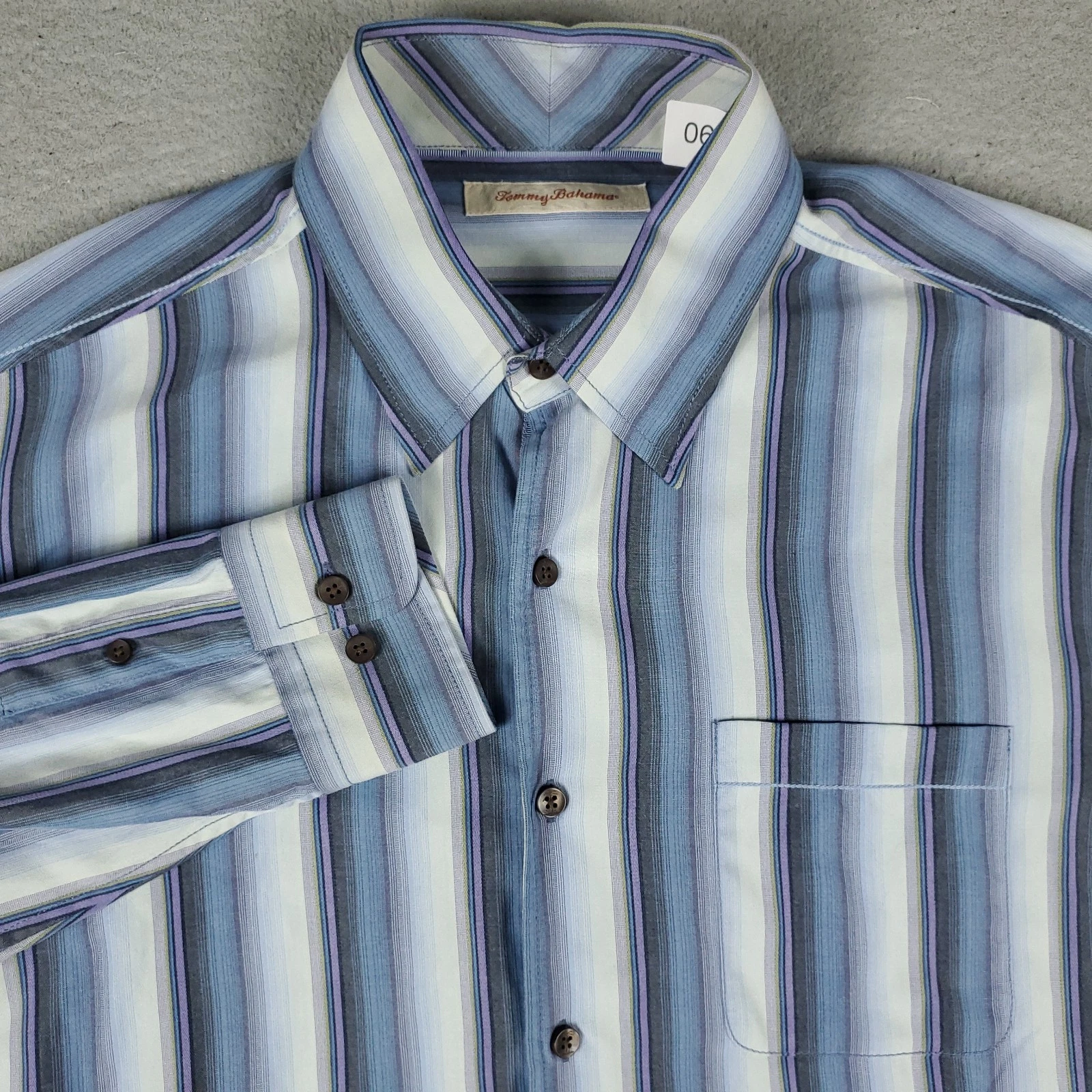 Tommy Bahama Shirt Mens Large Blue Striped Silk Casual Button Up Long Sleeve