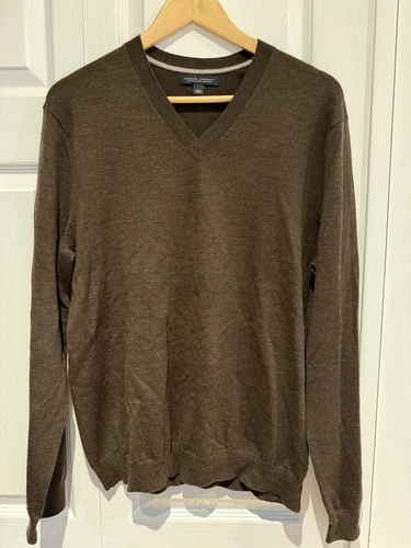 Merino Extra Fine Wool Blue V-Neck Sweater - Large - Brown Banana Republic