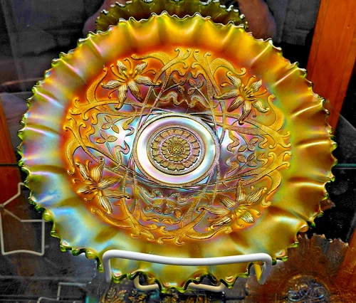 Scarce Northwood Carnival Glass LG Wishbone PCE Bowl In Green