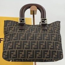 Fendi Zucca Handbag Nylon Canvas Leather Brown Authentic Genuine Rare