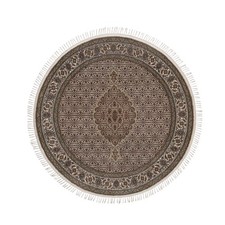 6'x6' Ivory Tebraz Mahi Medallion Design Hand Knotted Wool 175 KPSI Round Rug