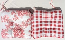Reversible Red Plaid & Floral Cottage Core Farmhouse Chair Cushions ~Table For 2