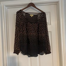 Princess Vera Wang Black Floral Smocked Long Sleeve Blouse Top Size L