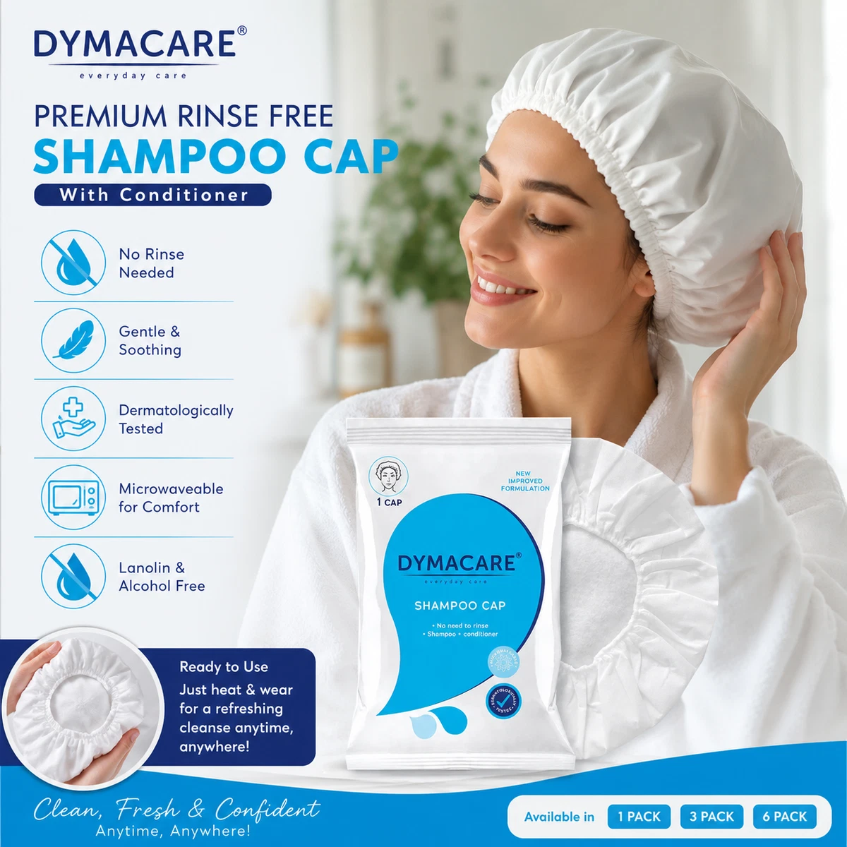 DYMACARE Rinse Free Shampoo Cap Mikrowellengeeignet Ohne Wasser Haarwäsche mit Conditione