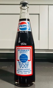 1975 Furman University NCAA Basketball Commemorative Pepsi Cola Unopened Bottle