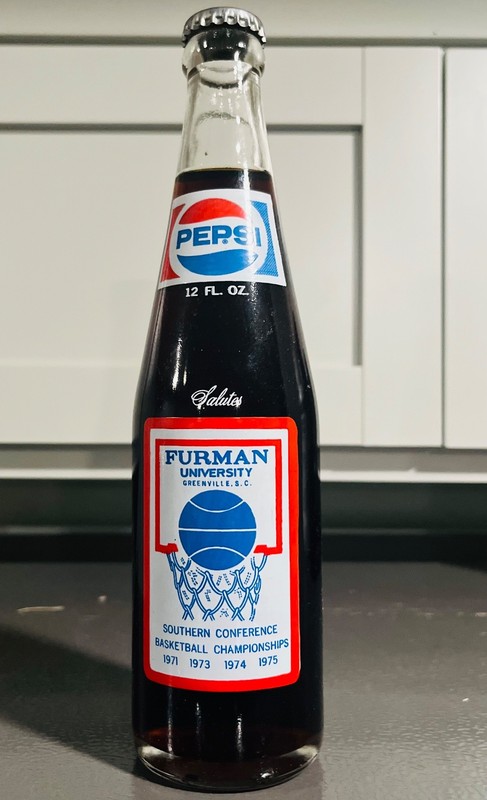 1975 Furman University NCAA Basketball Commemorative Pepsi Cola Unopened Bottle