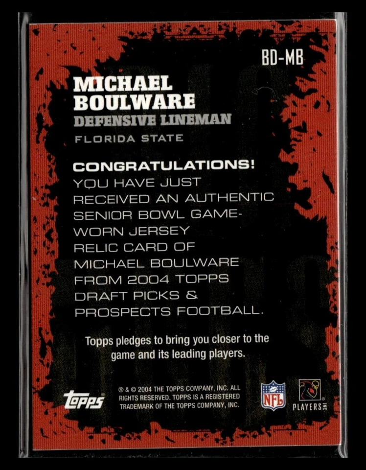 2004 Topps Draft Picks & Prospects #BD-MB Michael Boulware Big Dog Relics - Image 2 of 2