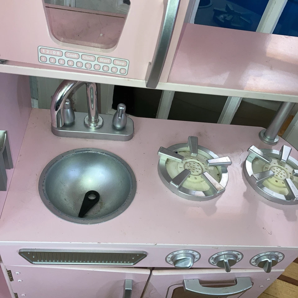 kidkraft-Vintage Play Kitchen - Pink w/ Stainless Steel Fixtures&Ice Maker |3998 - Image 4 of 4