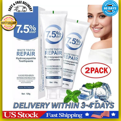 2 Pasta dental con 7.5% Nano Hidroxiapatita, sin flúor, 4oz, blanqueadora