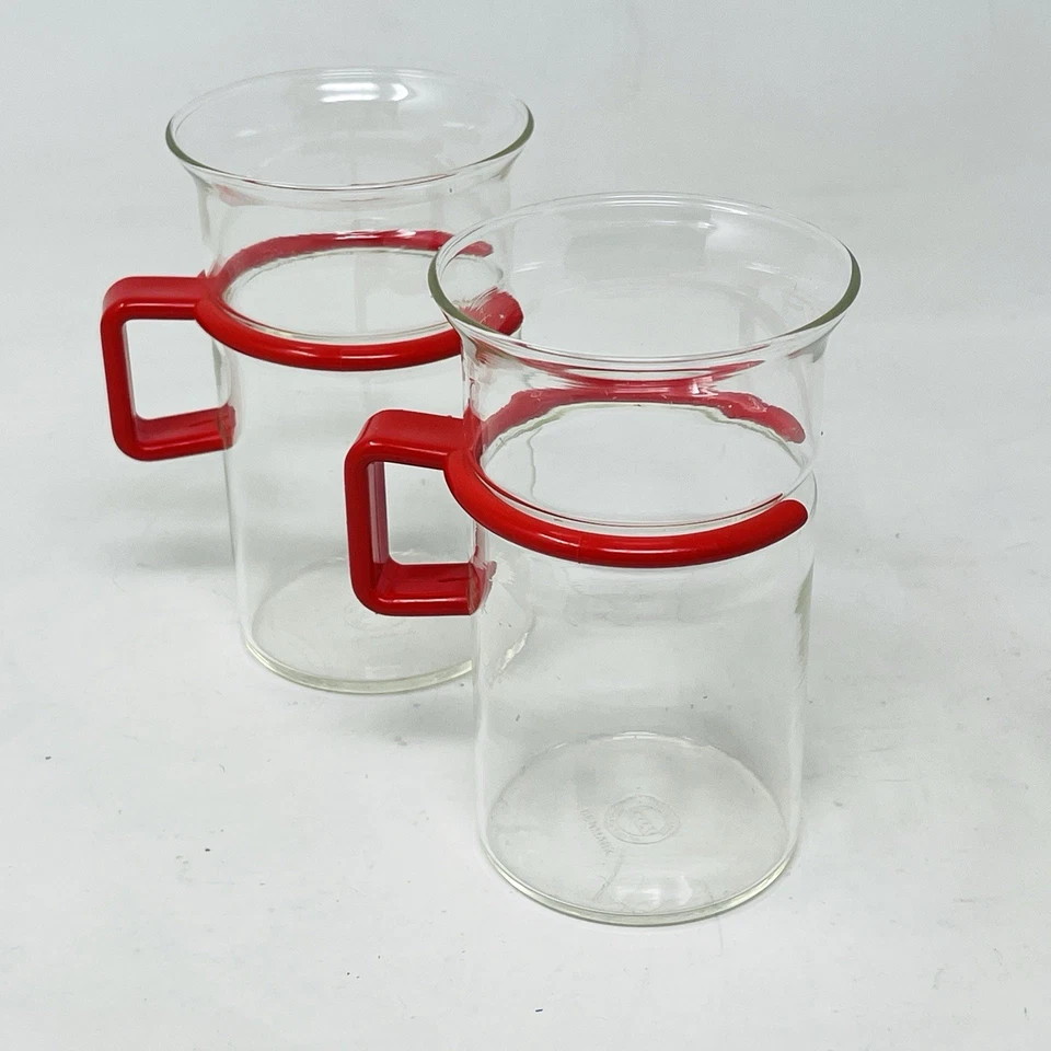 Juego de 2 tazas de té de café de vidrio Bodum rojo acrílico vintage retro Dinamarca moderno Foto 3 de 4