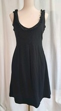 J.Crew Size 4 Sleeveless Low Ruffle Fit & Flare Dress Pique Knit Black Retro