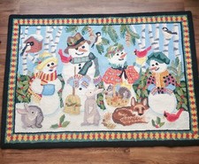 Tapis vintage Claire Murray bonhomme de neige Noël cardinal hiver crochet main laine 3x5