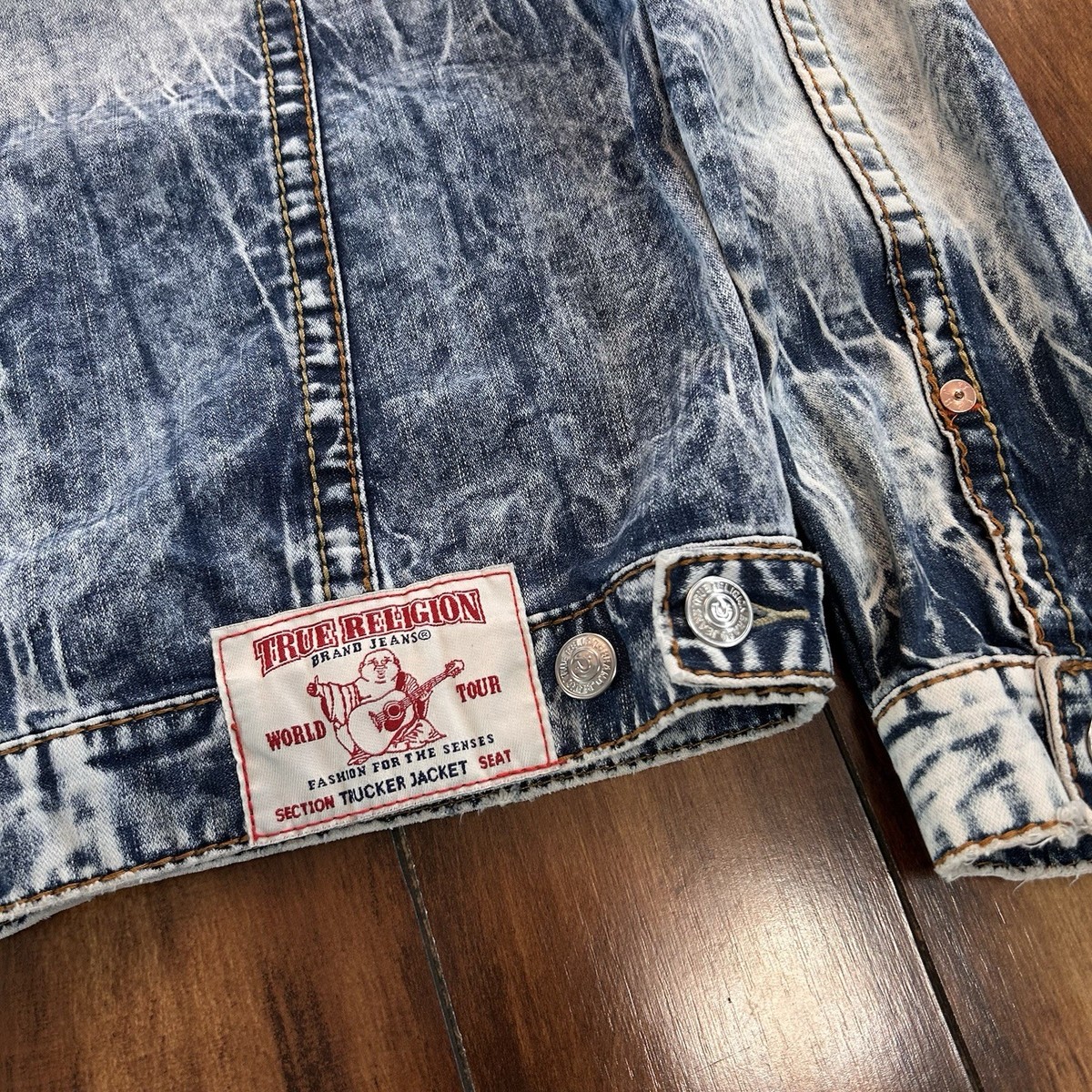 Vintage Y2K True Religion Denim Trucker Jacket XL Acid Wash