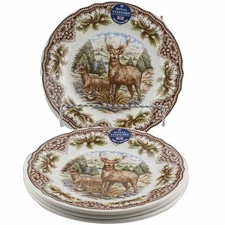 Royal Stafford Stag Deer Thanksgiving Salad Side Plates Set of 4