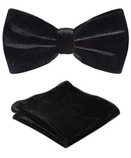 TIE G Men's Glitter Velvet Bow Tie  Pocket Square Set in Velvet Solid Black