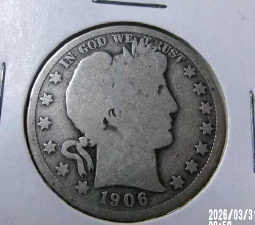 1906 D SILVER BARBER HALF DOLLAR