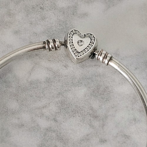 Pandora Wishful Heart Family Forever Silver Bangle Bracelet 17Cm 590729 FreePost - Picture 6 of 22