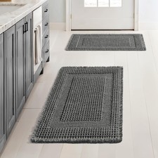 Set of 2 Waffle Bathroom Rugs Dark Grey Boho Bath Mat 17x24 in