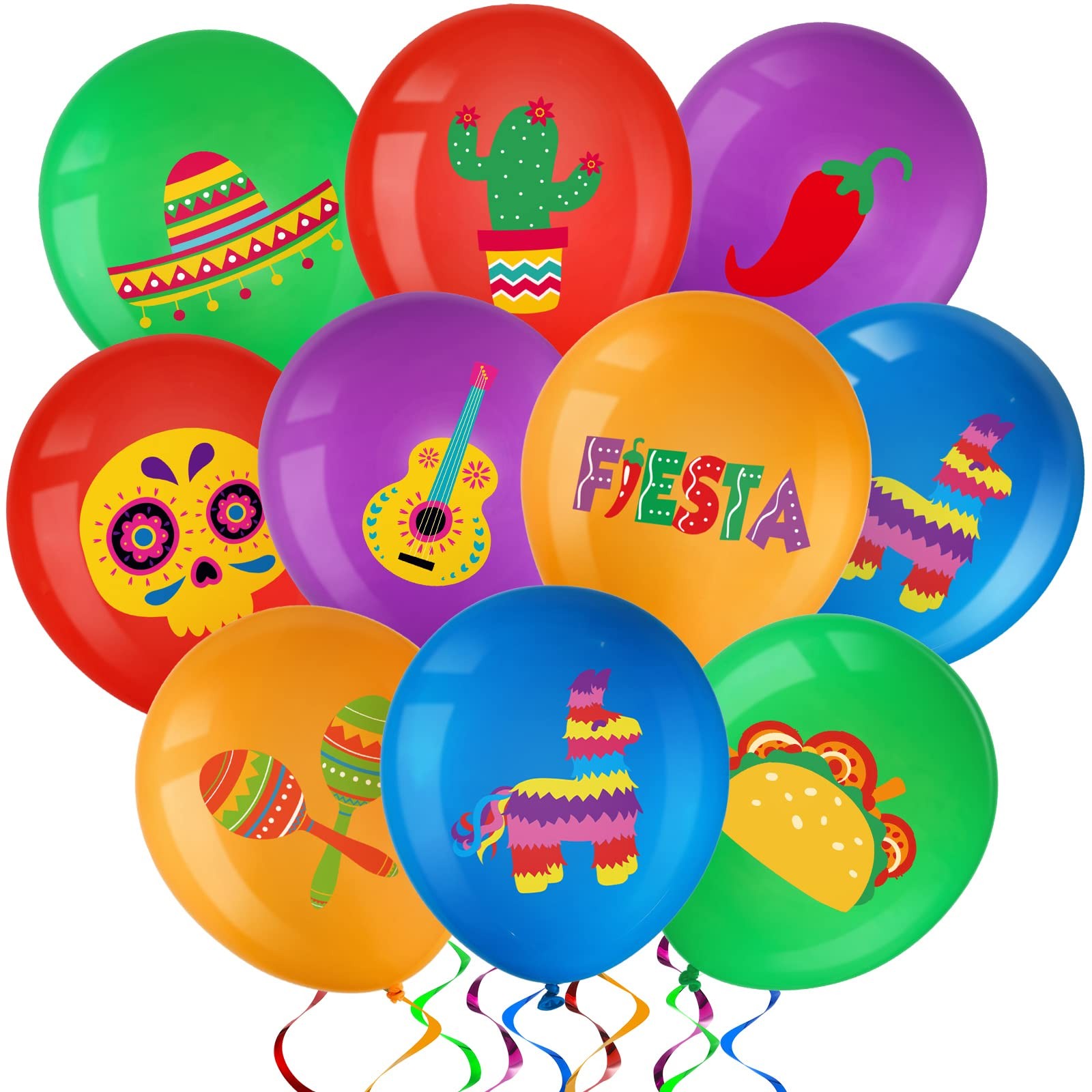 45 Pcs Fiesta Balloons Mexican Cinco De Mayo Balloons Taco Party Decoration f...